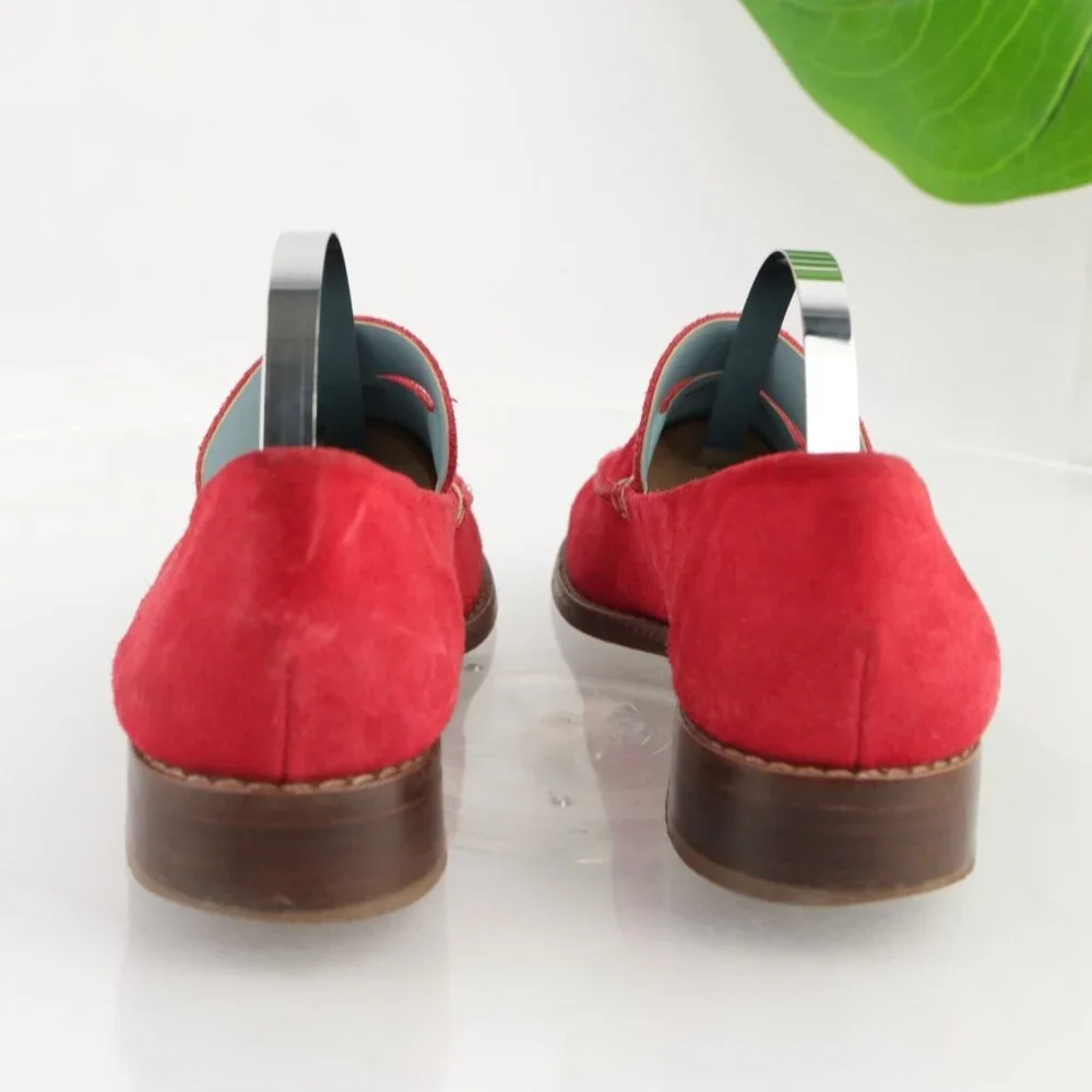 Frances Valentine Womens Penny Loafer Size 6 Red Suede Slip On Shoe Cutout Flats